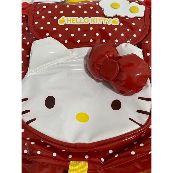 Sanrio Hello Kitty Red Polka Dot Backpack Bag Yellow Straps Flower NWT New - Picture 2 of 12